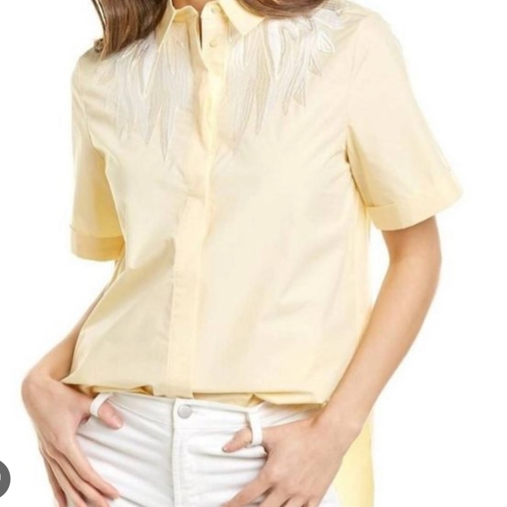 Maje Yellow Feather Embroidered Blouse Small